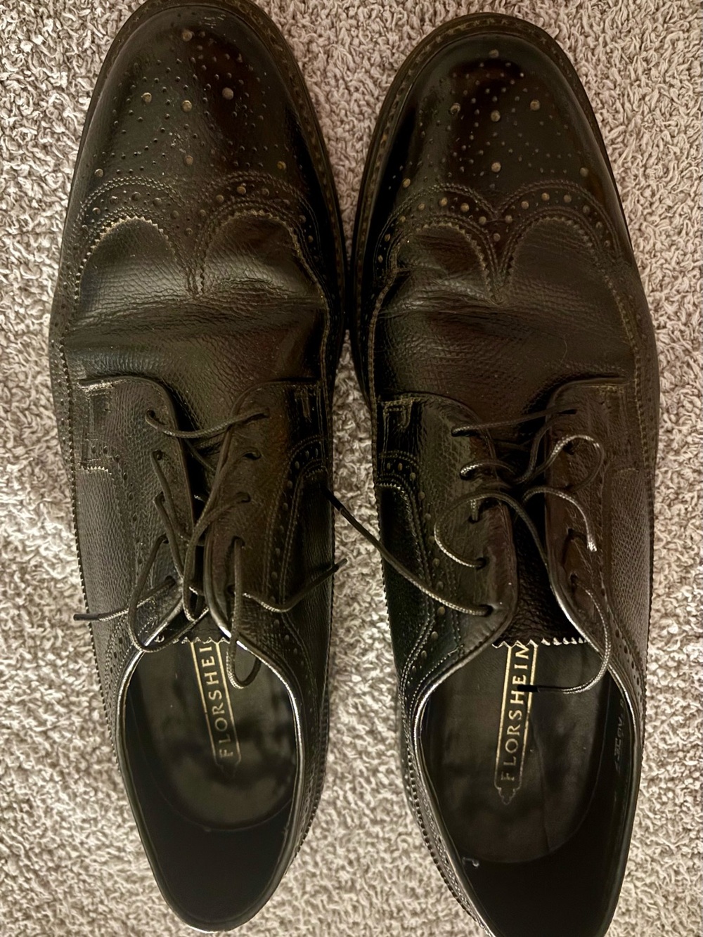 Vintage Florsheim Royal Imperial Black Leather Wingtip Brogue Shoes 10.5 D
